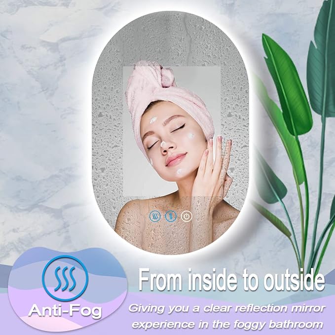 32 x 20 Inch Backlit Oval Lighted Mirror for Bathroom Wall Mounted 32" Frameless Oval LED Vanity Mirror with Lights AntiFog Smart Memory 3 Color Dimmable Backlits Ovals Mirrors