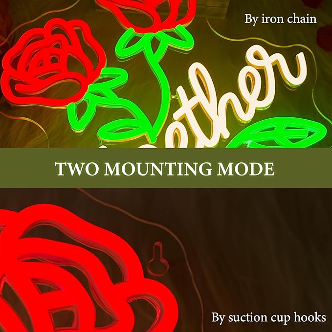 Looklight Together Neon Sign Wedding Neon Signs for Wall Decor Flower Light Happy Anniversary Sign Rose Wall Decor Led Lights for Anniversary Celebration Wedding Party Bedroom Home Decorations Gifts