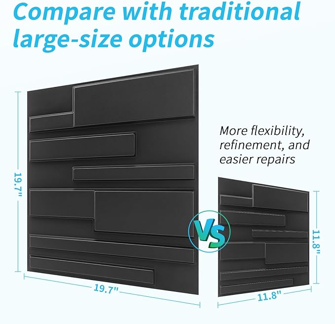 Art3d 100 Pack Decorative 3D Wall Panels, 97 Sq.Feet PVC Interior Wall Décor, 11.8"x11.8", Black