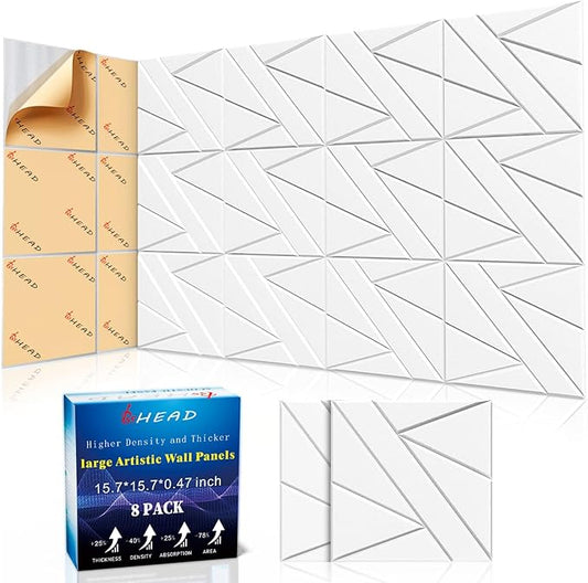 8 Pack Self-Adhesive Soundproof Wall Panels, 15.7 x 15.7 x 0.47 in Sound Proof Foam Panels for Walls, 1.2lb/ft³ High Density, Thicker 0.47in, Large Size Acoustic Panels, Sound Dampening Panels White