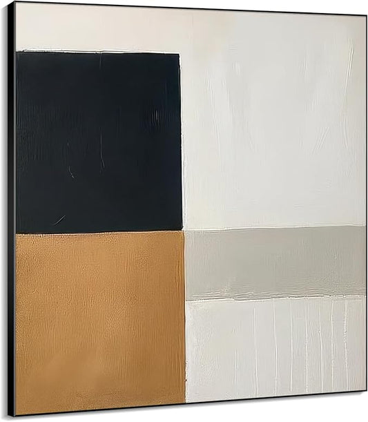 46"x46" XL Framed Wall Art - Geometric Abstract Black, White, and Gold (Frame Assembly Required)