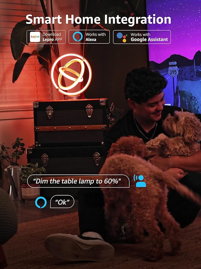 Lepro TB1 AI Smart Table Lamp, RGB+IC Addressable Color Changing Desk Light Alexa Google Home Enable, Music Sync, DIY Endless Scenes, APP Control Cool LED Lamp for Room Decor Ambient Lighting, 2.4 GHz