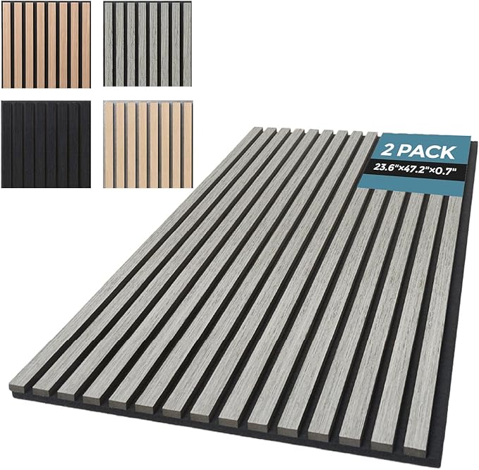 AKUMAX 2 Pack Acoustic Panels,Wood Slat for Wall and Ceiling-Art Acoustic Foam Panels 96x24Inches 3d Wall Panels High Density Sound Dampening Panels (Sineroak)