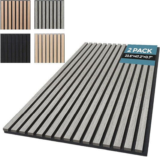 AKUMAX 2 Pack Acoustic Panels,Wood Slat for Wall and Ceiling-Art Acoustic Foam Panels 96x24Inches 3d Wall Panels High Density Sound Dampening Panels (Sineroak)