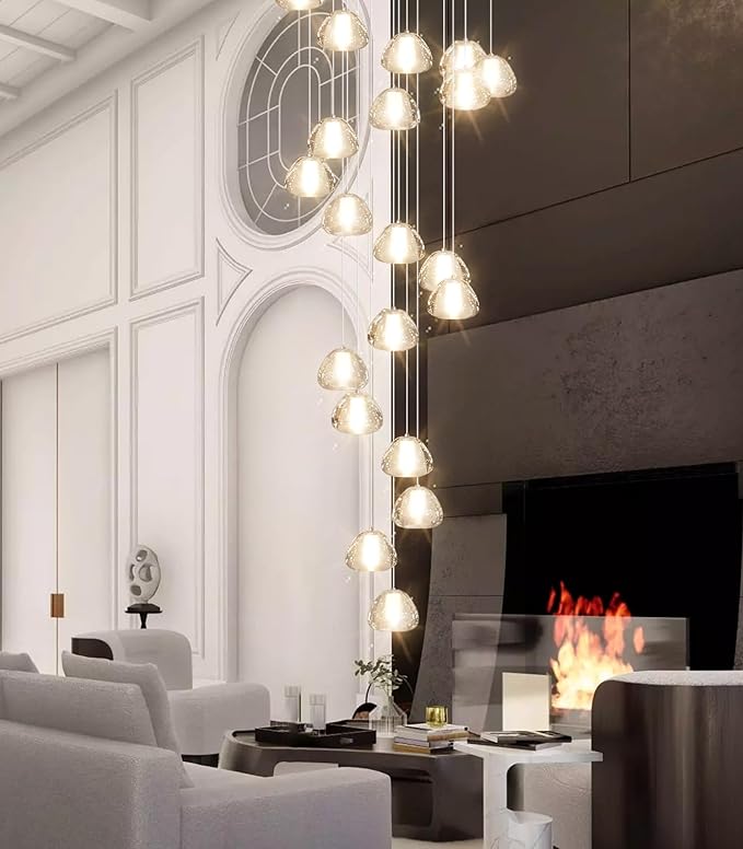 20-Light Modern Chandeliers for Entrance High Ceiling Chandelier Living Room Lights Fixture LED Ceiling Lamp Bubble Crystal Adjust Hanging Pendants Lighting for Stairwell Hallway Foyer