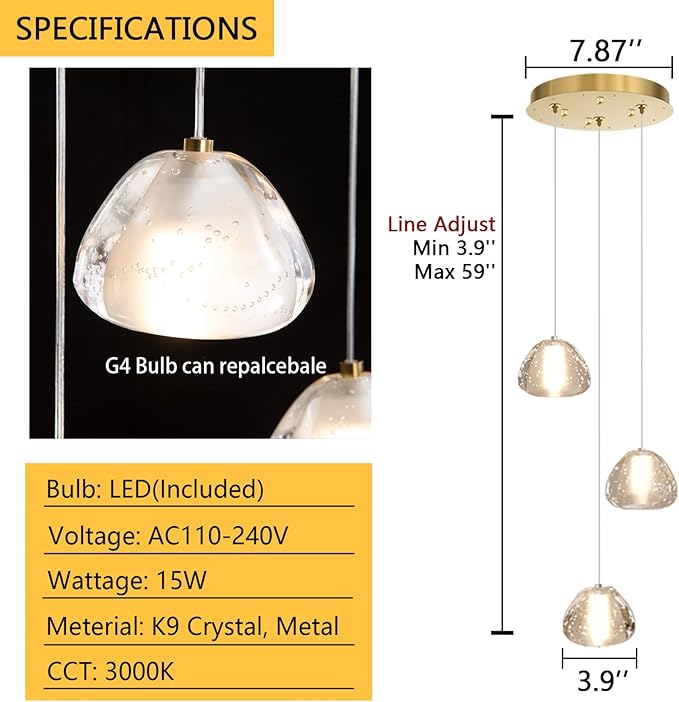 Modern Chandelier Crystal Pendant Light for Kitchen Island Dining Room Bedroom Hallway Gold