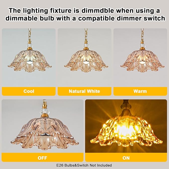 1 Piece Vintage Chandelier Light Fixture with Amber Glass Shade,Matte Antique Brass Finish Pendant Light,Hanging Light for Dining Room,Hallway,Living Room,Bedroom
