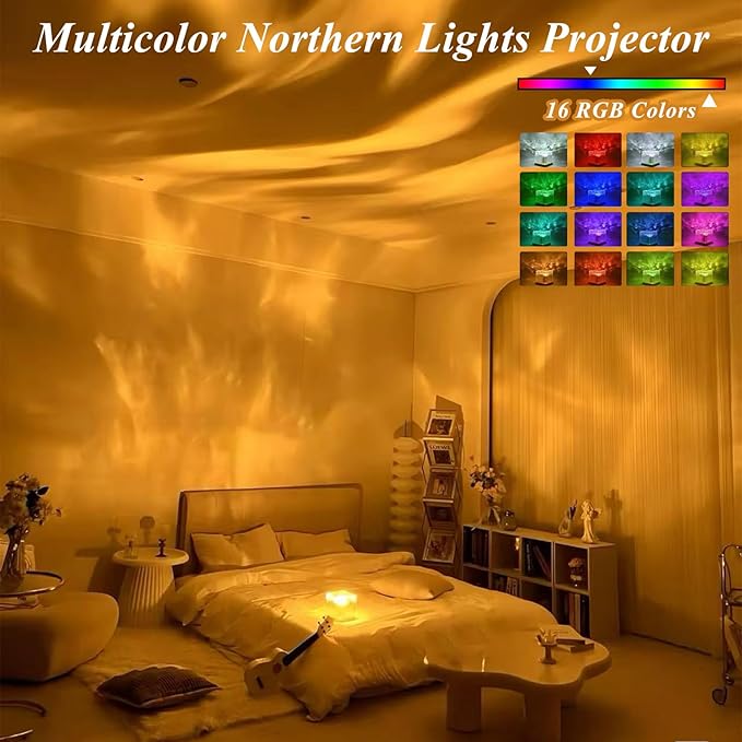 Northern Lights Projector Touch,16 Colors Changing Light Dimmable Mood Lighting, Cube Aurora Glow Lamps with Dynamic Ripple Effect, Remote Galaxy Light Projector for Bedroom Playroom Kids Teens Gifts