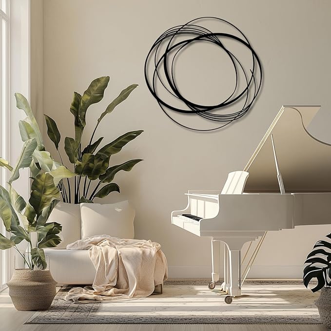 arge Modern Minimalist Abstract Geometric Metal Wall Art, Contemporary Line Sculpture, Boho Farmhouse Hanging Decor for Living Room, Bedroom, Entryway, Office – Black 29.5"x28.7"