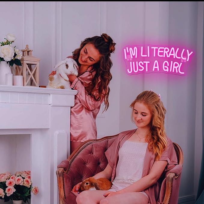 Lucunstar I'M Literally Just A Girl Neon Sign Pink Led Sign Led Neon Light for Wall Decor Light Up Sign for Bedroom Dimmable Switch USB Connectivity Neon Signs for Girlsroom Decor Party Light