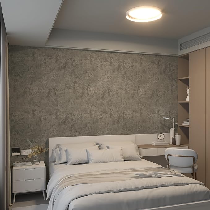 48"×591" Large Size Big Roll Extra Wide Thick Light Beige Brown Grey Concrete Wallpaper Peel and Stick Waterproof Gray Concrete Contact Paper Vinyl Adhesive Cement Tile Sticker for Gym Bedroom