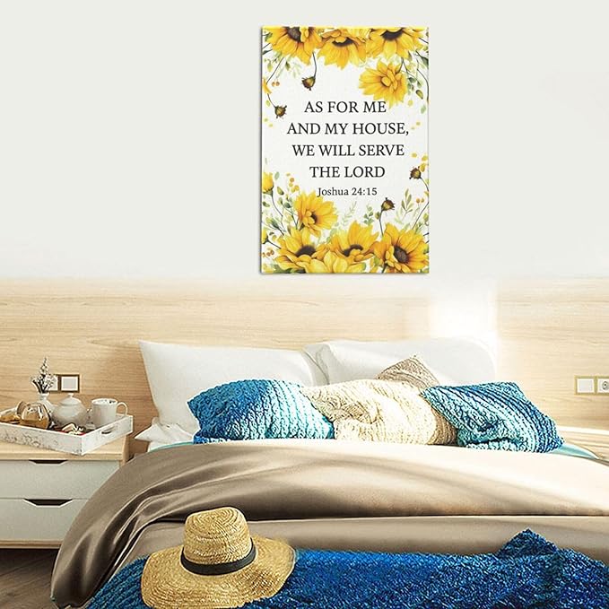 Christian Sunflower Scripture Canvas Wall Art Motivational Flowers Bible Verse Wall Decor Picture Inspirational Bible Quotes Artwork God Psalm Religious Faith Art Painting Print Decoration for Living Room Bedroom Church Framed Gifts 16”X24”