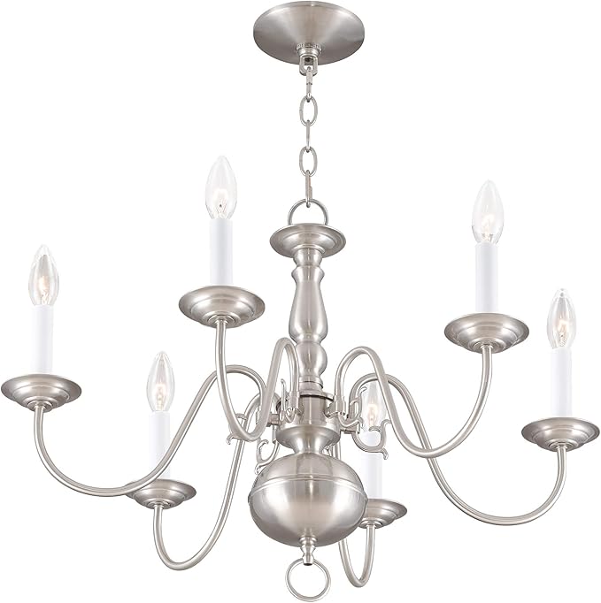 Livex Lighting 5006-91 Williamsburgh 6 Light Brushed Nickel Chandelier,18Hx24W,5006-91