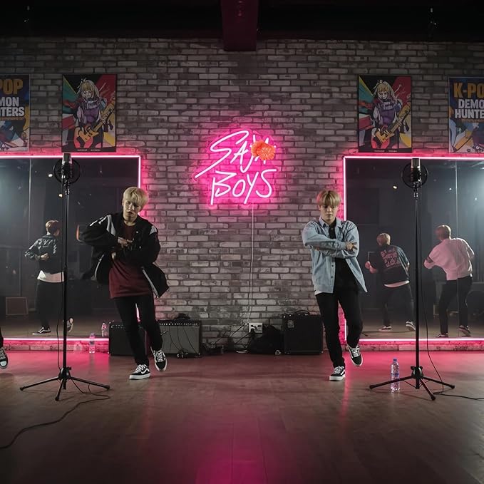 Neon Sign, Pink LED Light, Acrylic Wall Decor, 12.9x12.9 Inch, USB-Powered, Contemporary Style, Boy Silhouette Design for Girls Bedroom, Study Corner