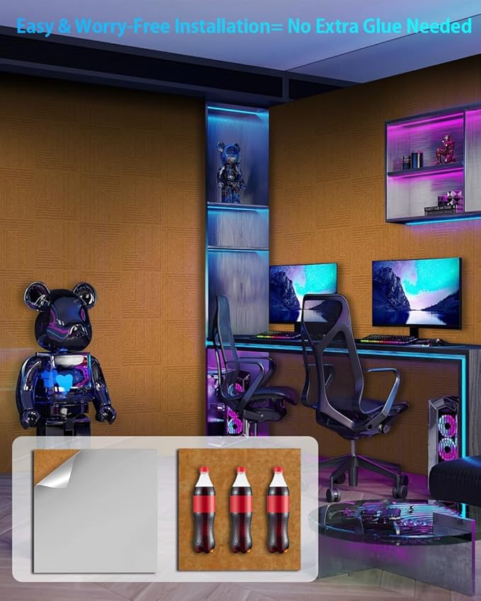 12 Pack Acoustic Wall Panels Self-Adhesive, 12" X 12" X 0.5" Decorative Acoustic Panels, Soundproof Wall Panels for Studio, Home & Living Room, Polyester - Slash Sunset Orange