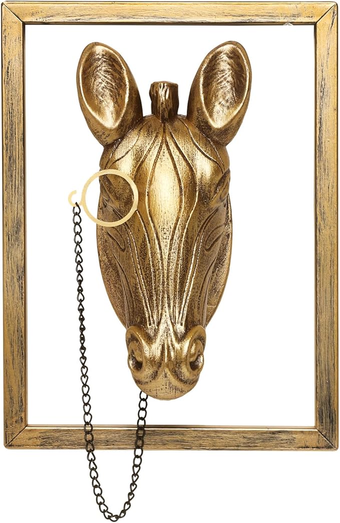 Newinhome Animal Heads Wall Decoration (Gift Metal Frame) Resin Animals Sculptures Head Wall Hanging Decor Gold vintage Wall Sculpture for Living Room Bedroom Office(Zebra)