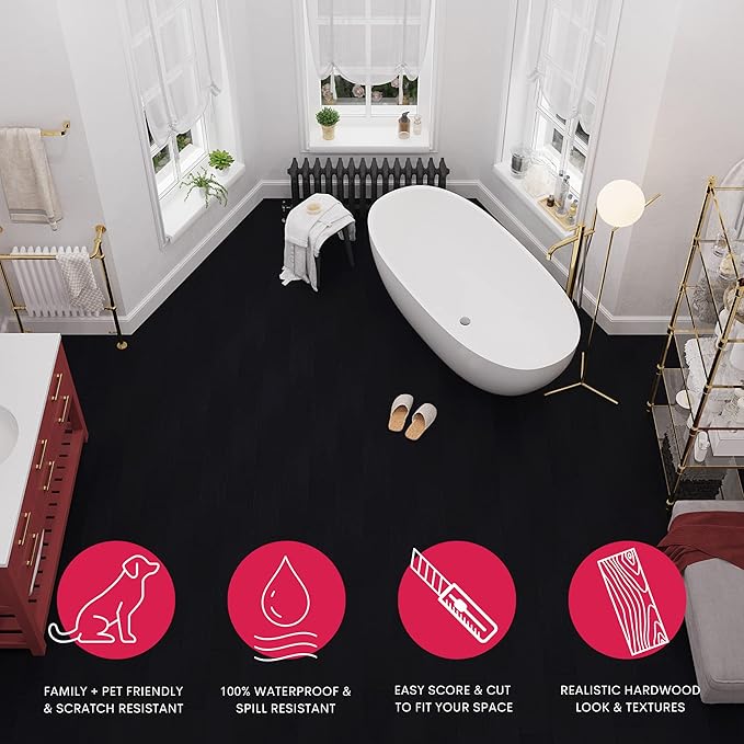 Luxury Vinyl Flooring Tiles by Lucida USA | Peel and Stick Floor Tile for DIY Installation | Sample Wood-Look Plank | Nero | Black | Basecore | 6 inch x 12 inch