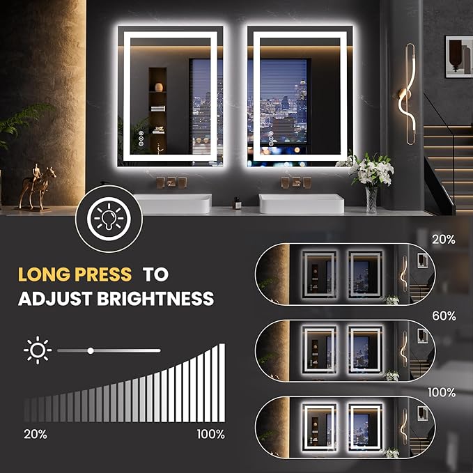 LOAAO 23.6"x31.5" LED Mirror for Bathroom, Lighted Bathroom Mirror with Lights, Anti-Fog, Dimmable, Memory Function, Easy to Install, Clear Reflection