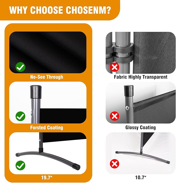 3 Panel Folding Privacy Screens, 6 FT Tall Wall Divider with Metal Frame, Freestanding Room Divider for Office Bedroom Study (3 Panel, Black)