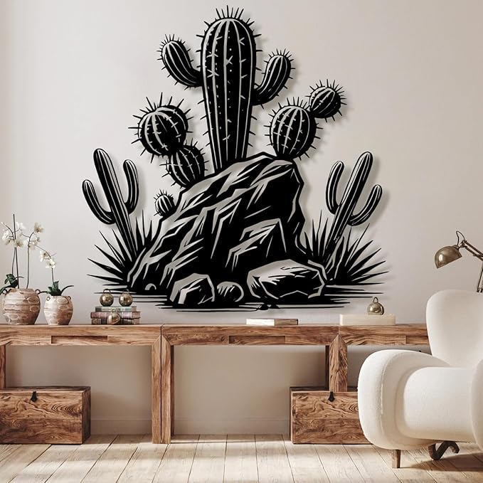 Metal Cactus Wall Decor,Southwestern Wall Art Metal,Metal Desert Wall Art,Metal Cactus Outdoor Decor,Natural Themed Home Decor,Metal Cactus Yard Art (Style 1, 30 L" x 30 W" / 76 x 76 cm)