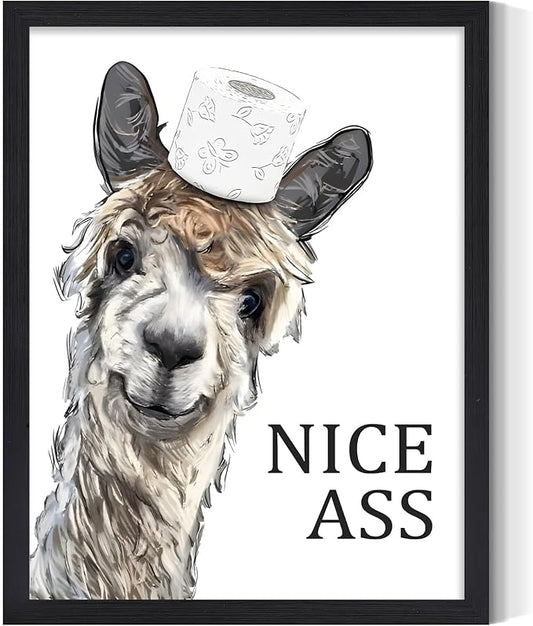 KBKBART Funny Bathroom Frame Wall Art, Cute Sheep Toilet Canvas Print Sign, Farmhouse Vintage Decor, Home Decor Picture, 8x10in Ready To Hang