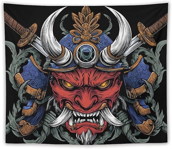 UUKXKUU Oriental Retro Mask Symmetry Samurai Tapestry Flag Backdrop Wall Hanging Large Wall Art Decor for Dorm Office Bedroom Living Room 50"×60"
