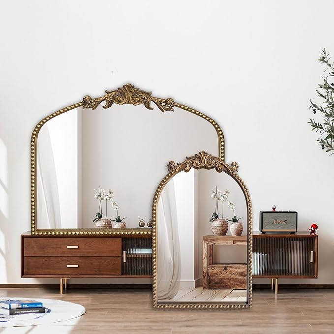 Arendahl Traditional Vintage Arch Mirror, 20" X 30" Baroque Ornate Accent Wall Mirrors Decorative Beaded Frame for Bathroom Sink, Entryway, Bedroom Vanity, Over Mantel Fireplace Wall Decor
