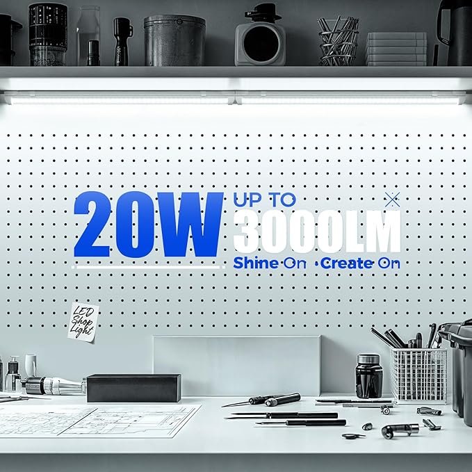 Barrina LED Shop Light 2FT, 20W 3000LM 6500K, T8 LED Light Fixture, Clear Cover, Ceiling and Utility Linkable Tube Lights for Room, Garage, Workbench, Warehouse, 2 Packs