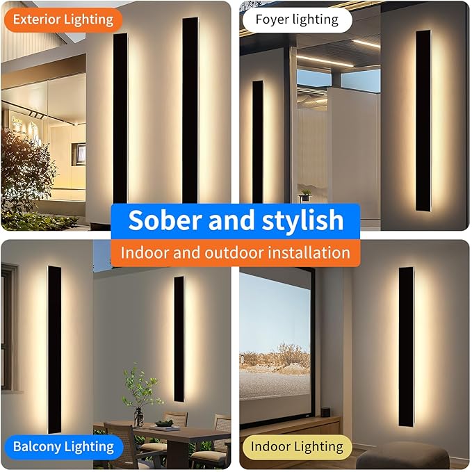 Mikeru 2 Pack Upgraded 71" Long LED Wall Sconce, 4.3" Wide IP65 Waterproof Outdoor Wall Lights, 3000K Warm White Exterior Lighting Fixtures for Front Porch, Garage, Basement & Patio