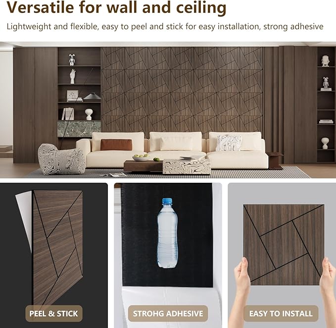 4 Packs Acoustic Wall Panels - Self-Adhesive 3D Wood Slat Wall Panel- Peel and Stick Sound Absorbing Panels for Noise Reducing - Feature Wall Decor for Home & Office