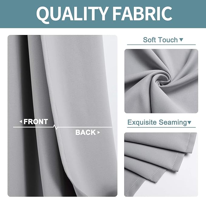 ChrisDowa Blackout Curtains 120 Inches Long for Living Room, Grommet Thermal Insulated Room Darkening Curtains for Bedroom (1 Panel Set, Light Grey, 52W x 120L)