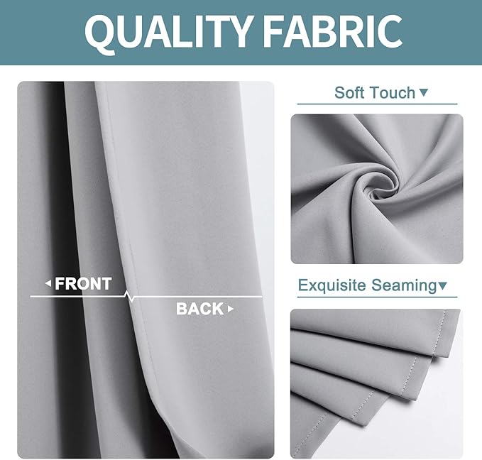 ChrisDowa Blackout Curtains 90 Inches Long for Living Room, Grommet Thermal Insulated Room Darkening Curtains for Bedroom (1 Panel Set, Light Grey, 52W x 90L)