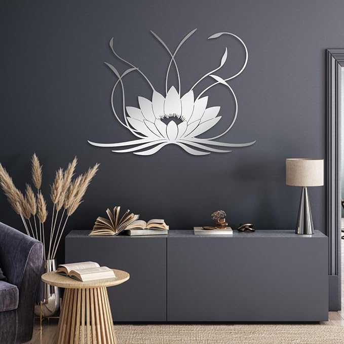 Lotus Flower Metal Wall Art, Boho Spiritual Wall Decor for Living Room (White, 30"x22" | 76x57cm)