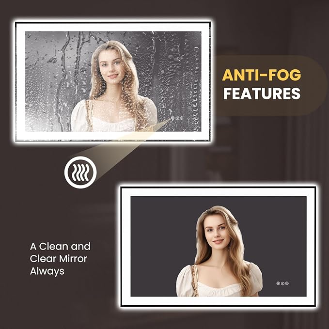 LOAAO 48"X30" LED Bathroom Mirror Black Framed, Anti-Fog, Dimmable, Lighted Bathroom Vanity Mirror for Wall, Memory Function, Tempered Glass