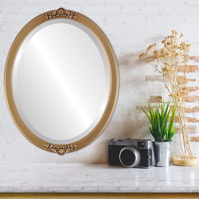 OVALCREST Oval Beveled Wall Mirror for Home Decor - Athena Style - Desert Gold - 21" x 17" Outside Dimensions