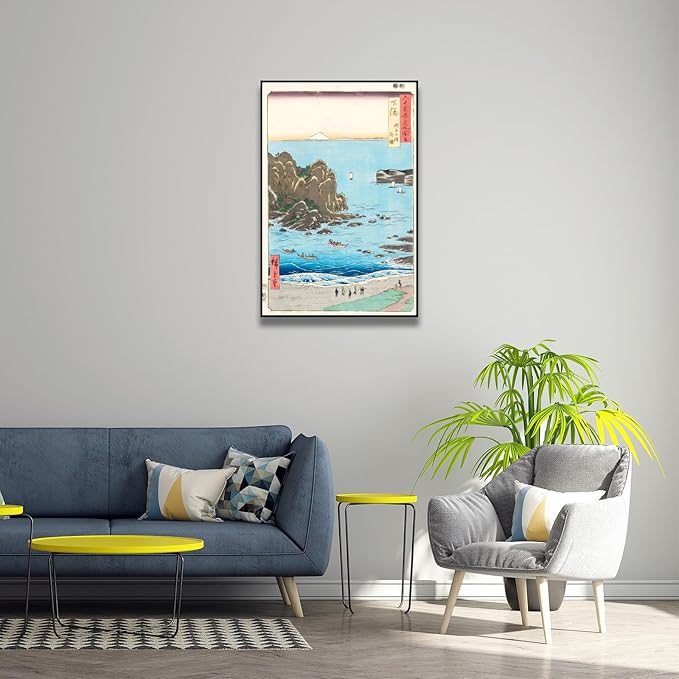 OKRA Utagawa Hiroshige Canvas Wall Art - Choshi Beach, Toura Poster - Japanese Ukiyo-E Landscape Painting Classic Art Reproduction Traditional Japanese Wall Decor Unframed