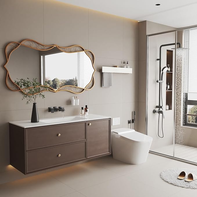 Bathroom Matt-Gold Wall Mirror: 30"x60" Vintage Large Mirror for Wall - Vertical or Horizontal Hanging - Home Decor for Living Room/Entryway/Fireplace/Hallway