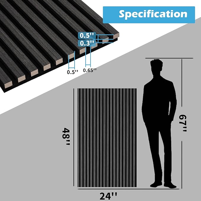 Art3d 2-Pack 48" x 24" Acoustic Wood Panels for Wall, Soundproof Wood Slat Panel for Wall and Ceiling, 3D Fluted Sound Absorbing Paneling for Interior Wall Decor, Living Room, Bedroom - Blackwood