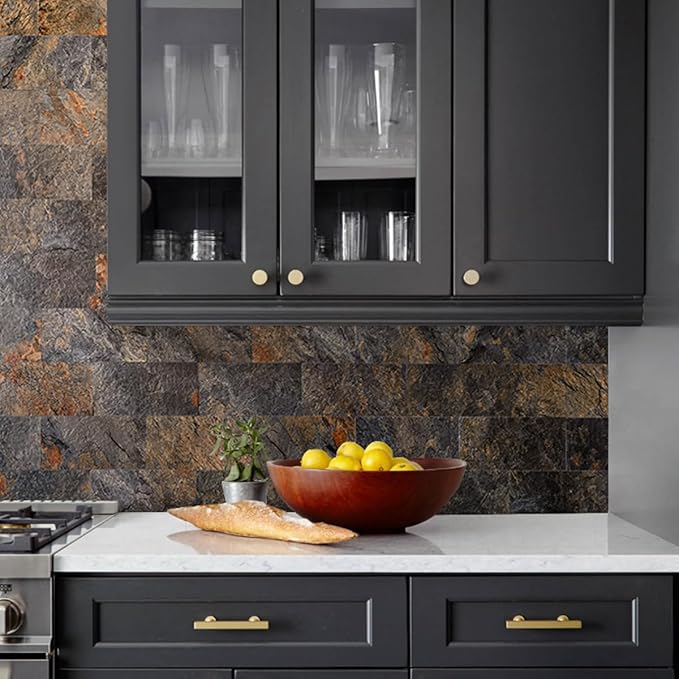 AULIGET 2-Piece Rust Slate Peel and Stick Backsplash Wall Tiles, 6" x 12" PVC Faux Stone Stick on Tiles for Backsplash Kitchen, Bathroom, Laundry Room, Camper, Fireplace