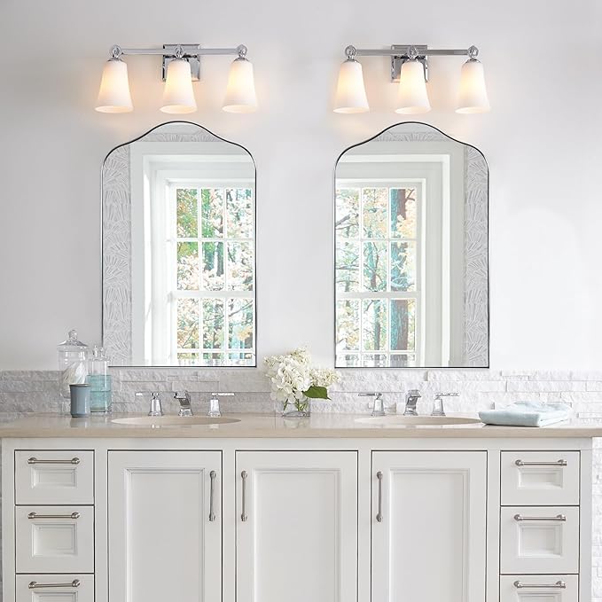 ANDY STAR Scalloped Arched Mirror, 30x40 Brushed Nickel Irregular Bathroom Mirror for Vanity, Asymmetrical Curved Top with Anti-Rust Stainless Steel Frame, for Entryway, Bedroom, Mantel, Fireplace