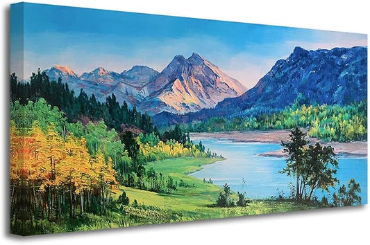 Ardemy Mountain Canvas Wall Art for Living Room Large Nature Paintings Wall Decor Landscape Pictures Bedroom Panoramic Creek Scenery Artwork Art for Home Office, 40"x20"