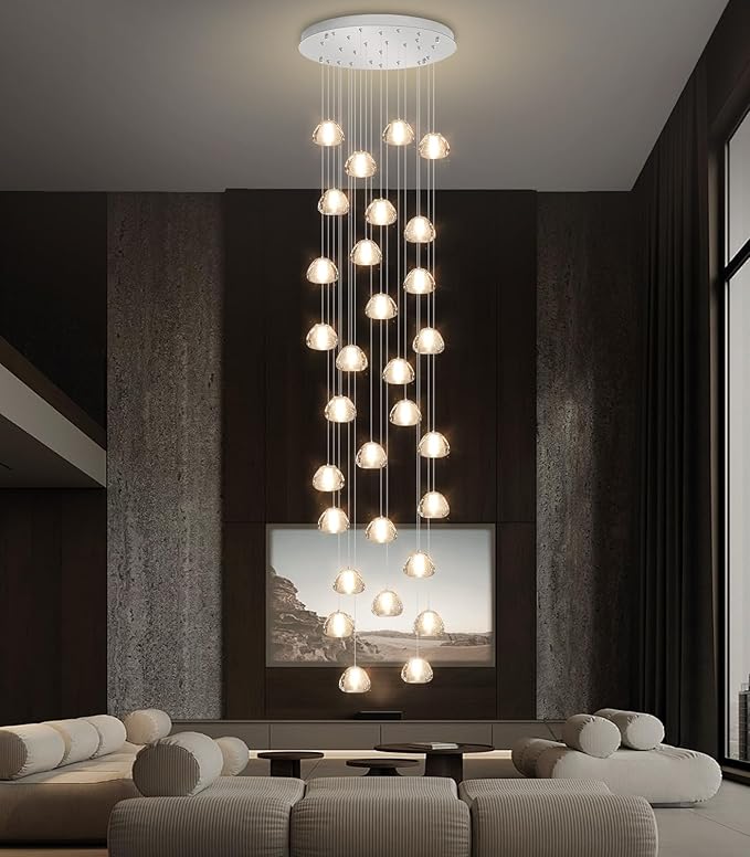 30-Lights Modern Crystal Chandeliers for Staircase LED Handing Light Fixture for Foyer Hallway Entrance