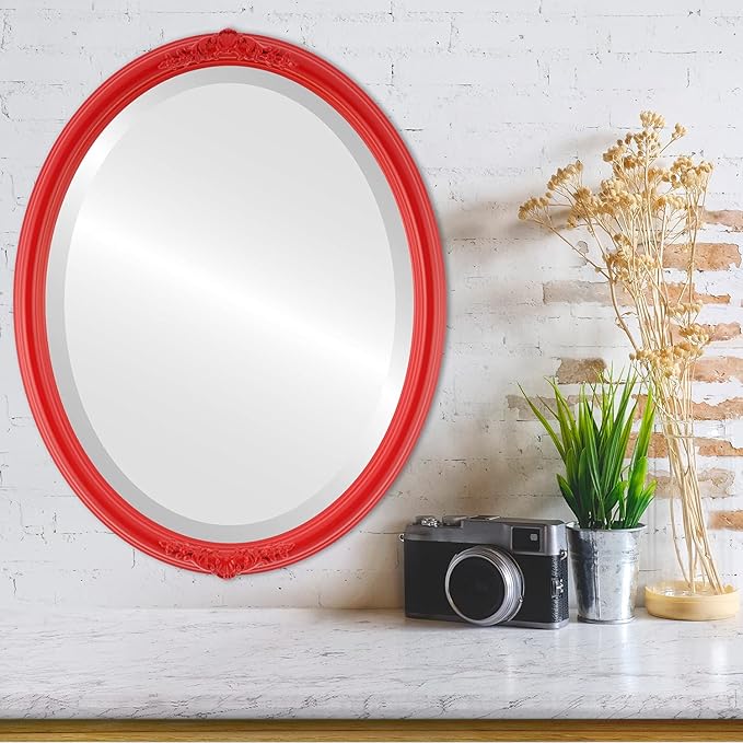 OVALCREST Oval Beveled Wall Mirror for Home Decor - Contessa Style - Holiday Red - 26" x 22"
