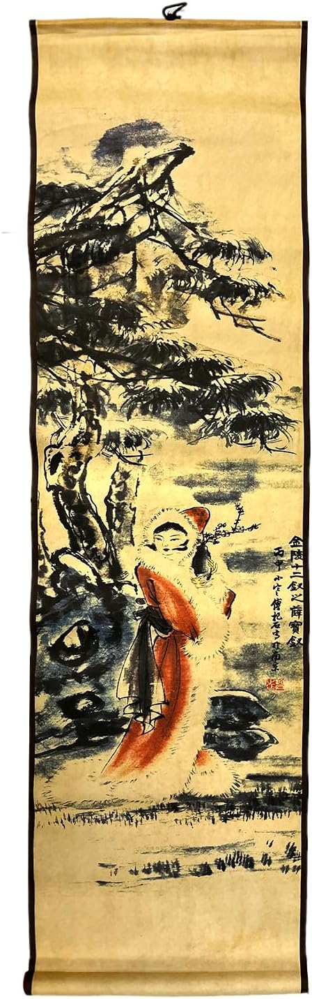 CIFIBIFUN Wall Asia Art Prints Posters Painting Chinese Vintage Style,4 Panels Scroll,Large Home Walls Dream of the Red Chamber (Light Old Aging Paper, a four beauty)