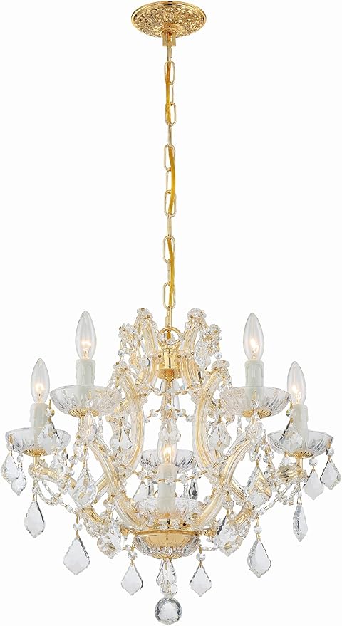 Maria Theresa 6 Light Clear Italian Crystal Gold Chandelier