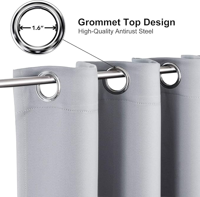 ChrisDowa Grommet Blackout Curtains for Bedroom - Thermal Insulated Room Darkening Curtains for Living Room (1 Panel Set, Light Grey, 52W x 72L)