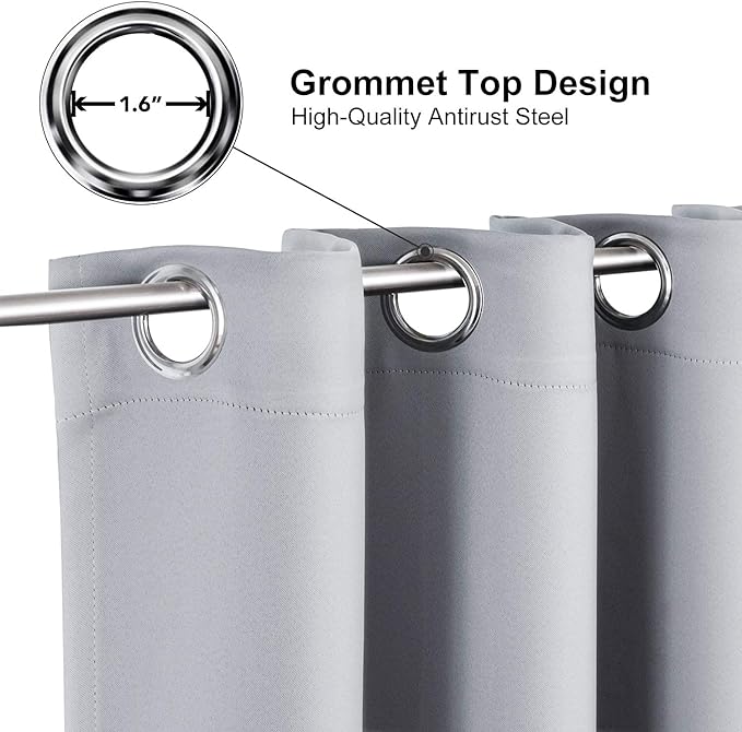 ChrisDowa Blackout Curtains 120 Inches Long for Living Room, Grommet Thermal Insulated Room Darkening Curtains for Bedroom (1 Panel Set, Light Grey, 52W x 120L)