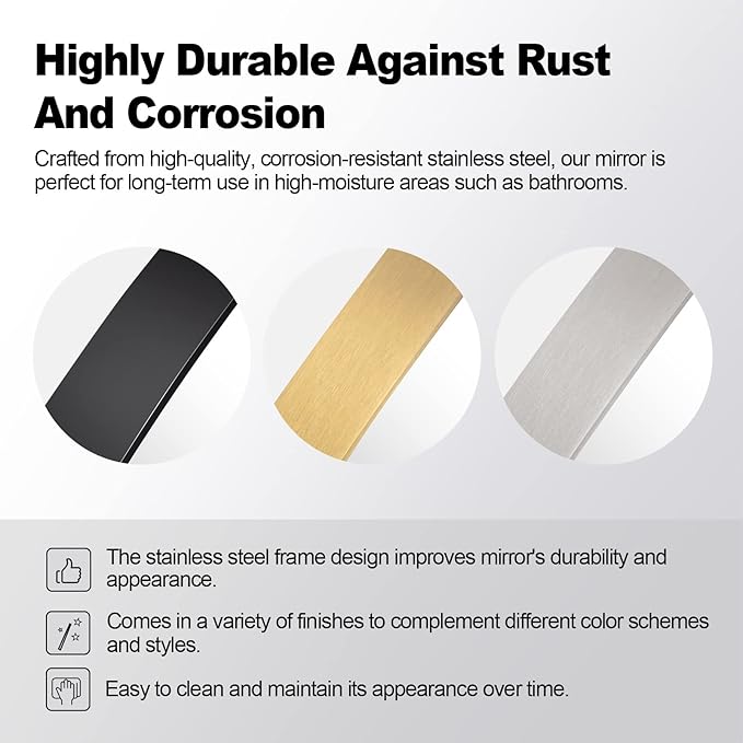 ANDY STAR Gold Mirror for Bathroom, 28x36 Inch Stainless Steel Metal Frame Oblong Bathroom Mirror for Vanity, 1’’ Deep Wall Mounted Vertically/Horizontal