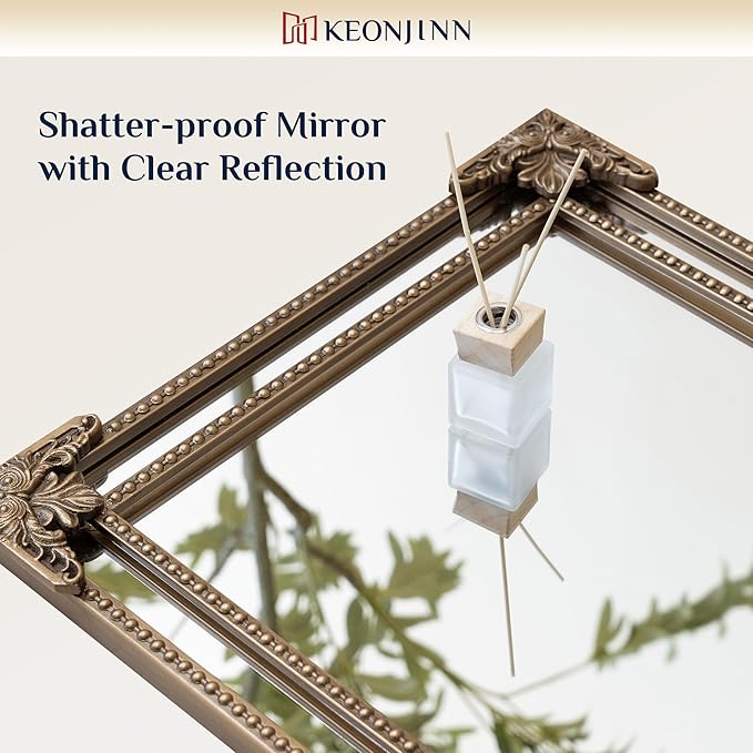 Keonjinn Brass Vintage Mirror for Wall, 40" x 30" Antique Gold Mirrors with Metal Frame, Baroque Style Decoration for Mantle, Bathroom, Living Room, Fireplace, Bedroom, HD Shatterproof Glass