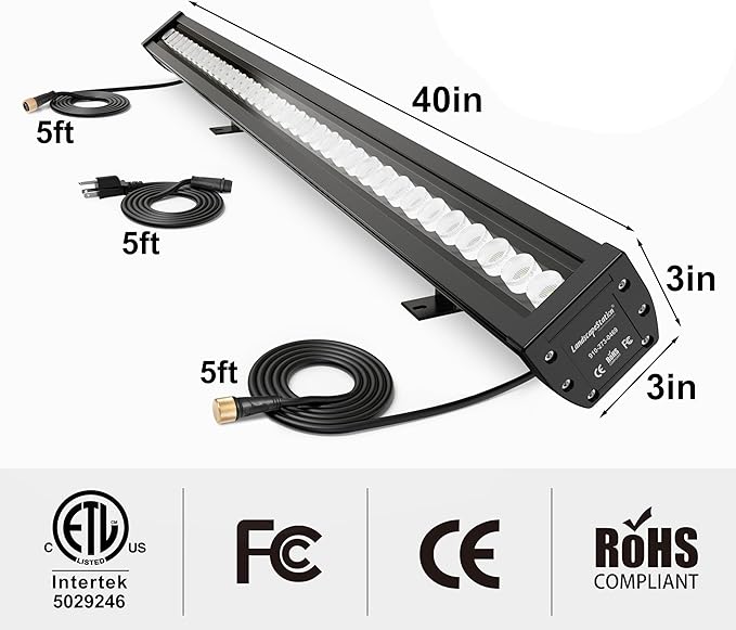 Linkable LED Wall Washer Light with RF Remote, 144W RGBW Color Changing LED Linear Light Bar, AC120V 40" Waterproof RGB Wall Wash Lights for Oudoor & Indoor Lighting Projects, ETL Certified